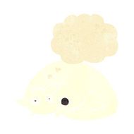 cartoon curled up dog with thought bubble N2