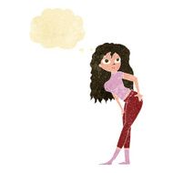 cartoon attractive woman looking surprised with thought bubble