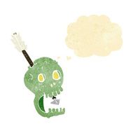 funny cartoon skull and arrow with thought bubble