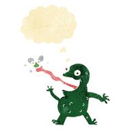 cartoon frog catching fly with thought bubble N2