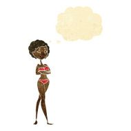 cartoon retro woman in bikini with thought bubble N2