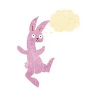 funny cartoon pink rabbit with thought bubble