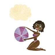 cartoon bikini girl with beach ball thought bubble N2