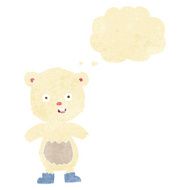 cartoon happy teddy bear in boots with thought bubble