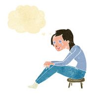 cartoon crying woman with thought bubble