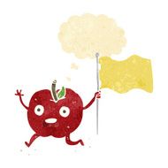 cartoon funny apple with flag thought bubble