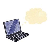 cartoon laptop computer with thought bubble