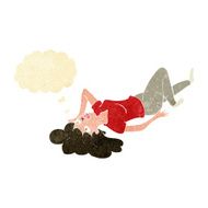 cartoon woman lying on floor with thought bubble