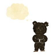 cartoon happy little black bear with thought bubble N3