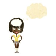 cartoon woman thinking with thought bubble