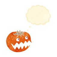 cartoon pumpkin with thought bubble