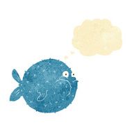 cartoon puffer fish with thought bubble