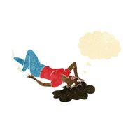 cartoon woman lying on floor with thought bubble N2