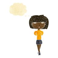 cartoon shy woman with thought bubble N4