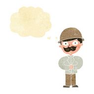 cartoon man in safari hat with thought bubble