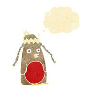cartoon robin in hat with thought bubble