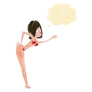 cartoon woman in bikini with thought bubble N3