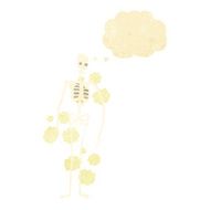 cartoon dusty old skeleton with thought bubble