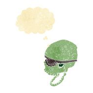 cartoon spooky skull with eye patch thought bubble N2