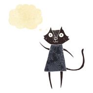 cute cartoon black cat waving with thought bubble