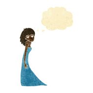 cartoon woman pulling photo face with thought bubble N2