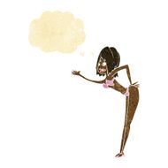 cartoon woman in bikini with thought bubble N4