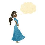 cartoon pretty woman in dress with thought bubble N2