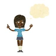 cartoon woman explaining idea with thought bubble