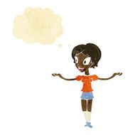 cartoon woman with arms spread wide thought bubble