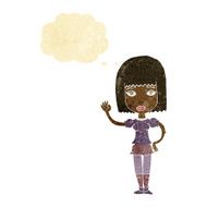 cartoon woman waving with thought bubble N47
