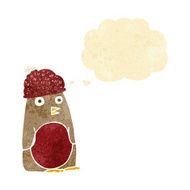 cartoon robin in hat with thought bubble N2