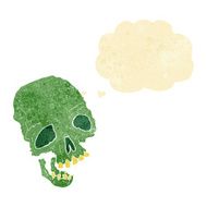 cartoon ancient spooky skull with thought bubble