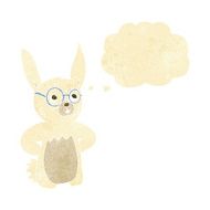 cartoon rabbit wearing spectacles with thought bubble