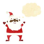 jolly santa cartoon with thought bubble