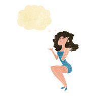 cartoon attractive woman sitting with thought bubble
