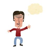 cartoon angry man waving warning with thought bubble N2