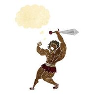 cartoon barbarian hero with thought bubble