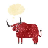 cartoon hairy cow with thought bubble