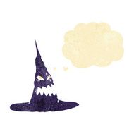 cartoon spooky witches hat with thought bubble N2