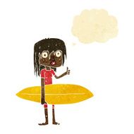 cartoon surfer girl with thought bubble N2