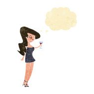 cartoon woman at party with thought bubble