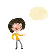 cartoon woman laughing and pointing with thought bubble N2