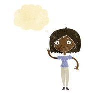 cartoon woman waving with thought bubble N49