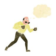 cartoon retro boxer man with thought bubble