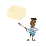 cartoon man playing electric guitar with thought bubble N2