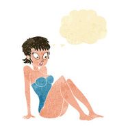 cartoon woman in swimsuit with thought bubble N2