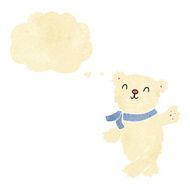 cartoon waving teddy polar bear with thought bubble
