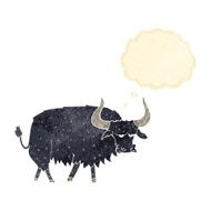 cartoon annoyed hairy ox with thought bubble