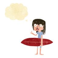 cartoon surfer girl with thought bubble N3