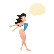 cartoon sexy woman in swimsuit with thought bubble